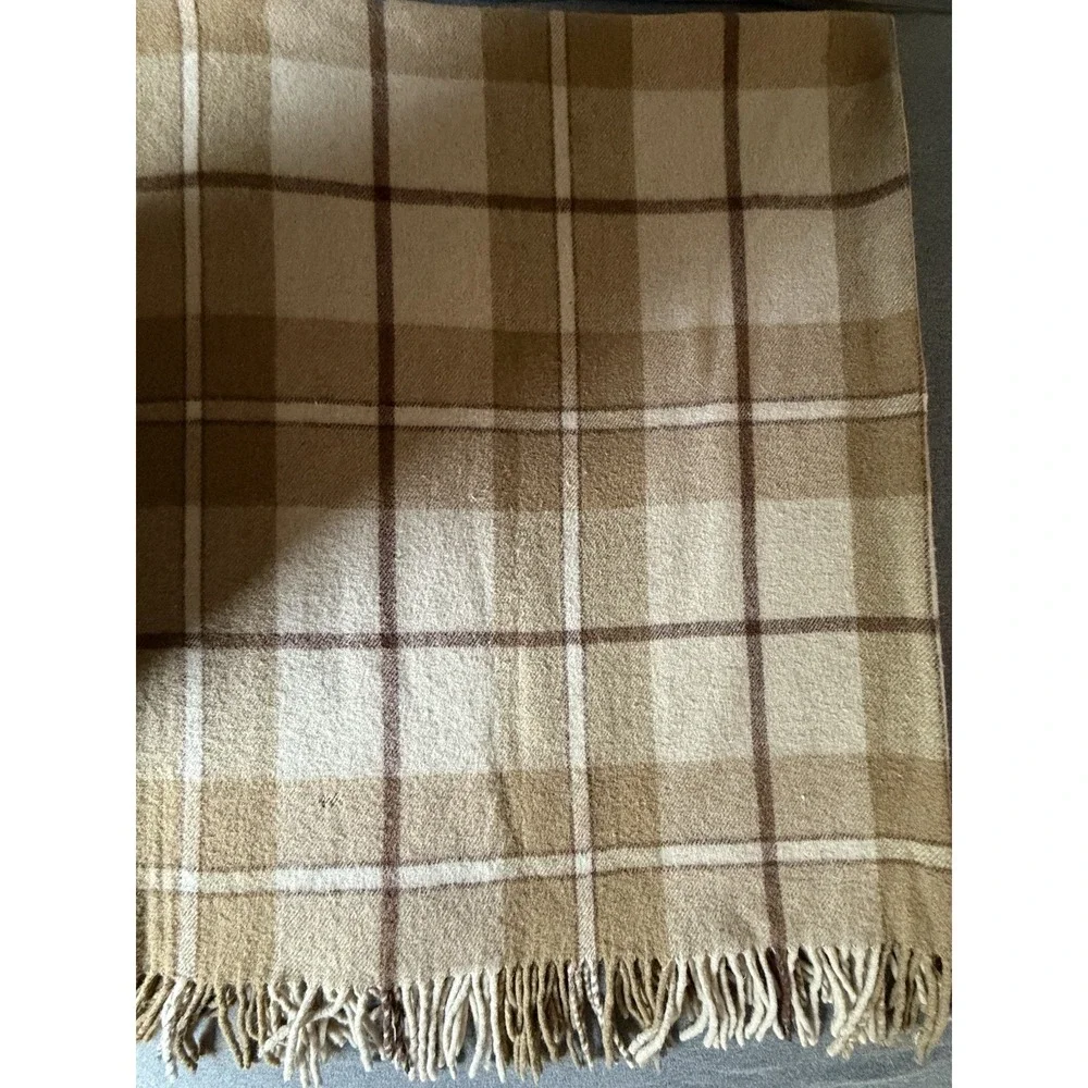 Lauren Ralph Lauren Vintage Wool Blanket Brown Plaid Fringe Camp Cabin 51